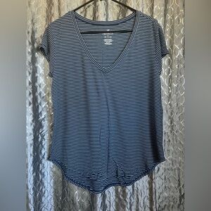 Blue and white striped V neck T-Shirt